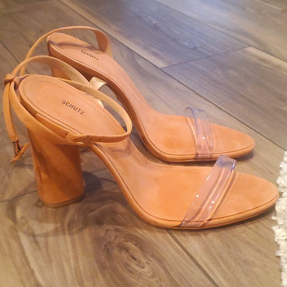 NWOB Schultz Suede High Heel Sandal with Vinyl Strap Size 10